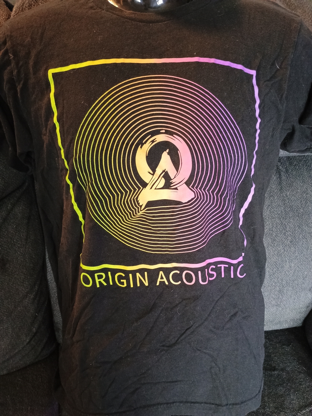 Tultex Origin Acoustic Graphic T Shirt Medium Black Rainbow Record Music Tee